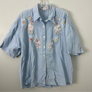 Vintage Jane Ashley Light Blue Floral Embroidered Shirt